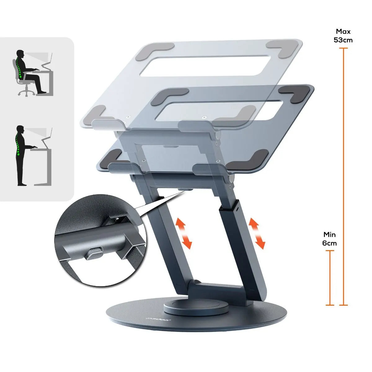 mbeat® Stage S9 Rotating Laptop Stand with Telescopic Height Adjustment Material: Aluminium Alloy... - Image 2
