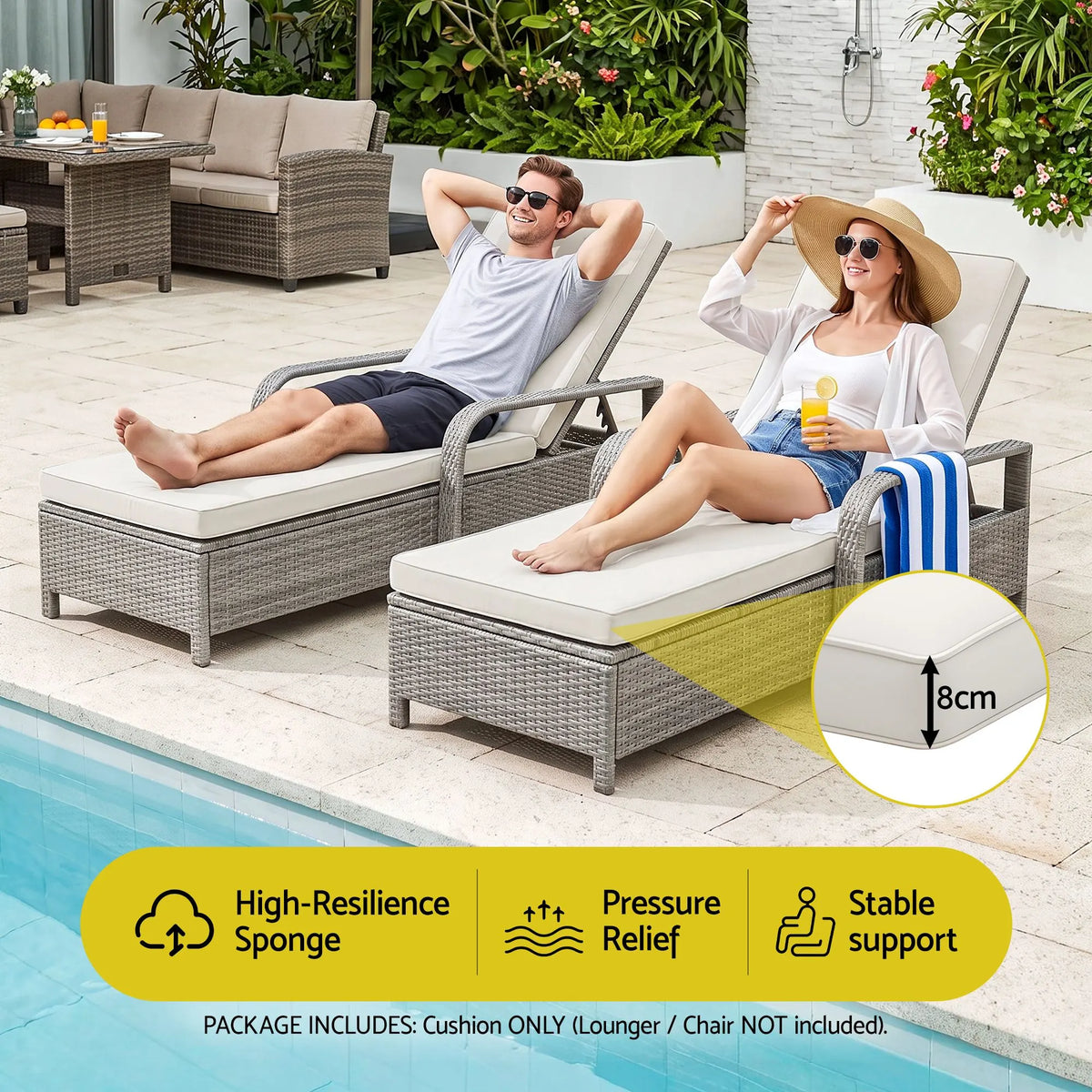 Gardeon Outdoor Chaise Lounge Cushion Lounge Chair Pad Sunbed Mattress Beige - Image 4