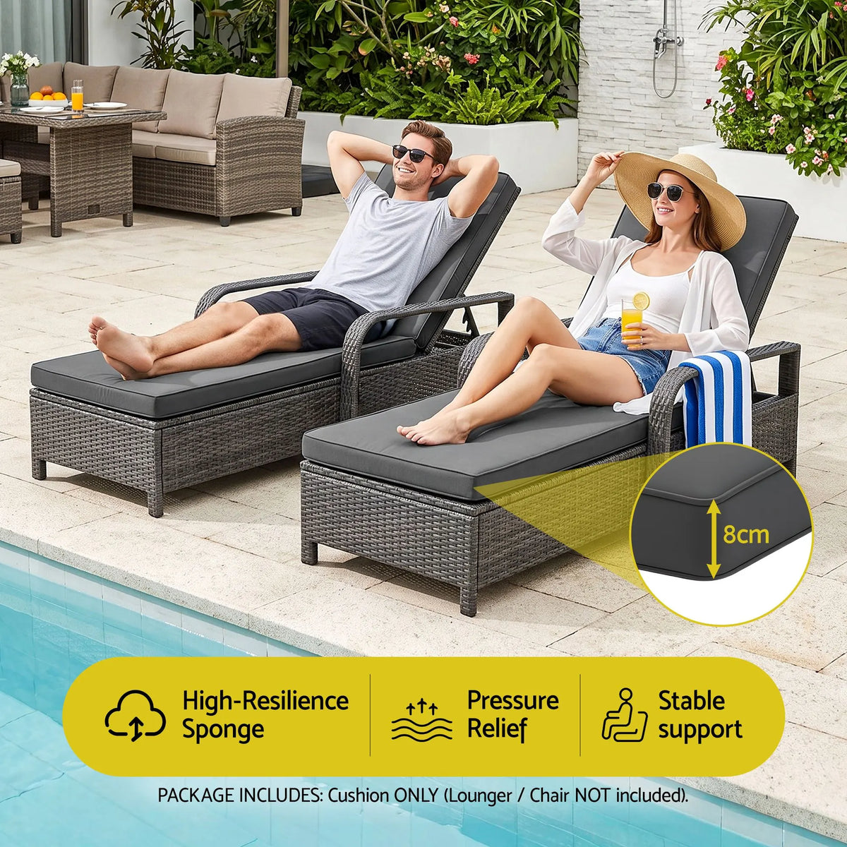 Gardeon Outdoor Chaise Lounge Cushion Lounge Chair Pad Sunbed Mattress Grey - Image 4