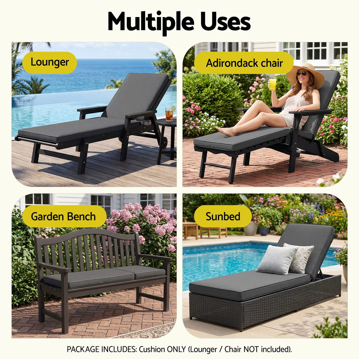 Gardeon Outdoor Chaise Lounge Cushion Lounge Chair Pad Sunbed Mattress Grey - Image 8
