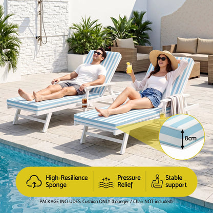 Gardeon Outdoor Chaise Lounge Cushion Lounge Chair Pad Sunbed Mattress Blue - Image 4
