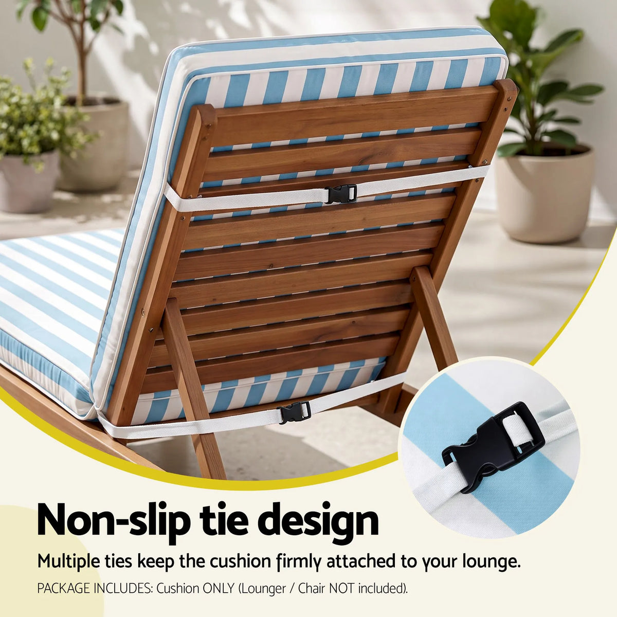 Gardeon Outdoor Chaise Lounge Cushion Lounge Chair Pad Sunbed Mattress Blue - Image 6