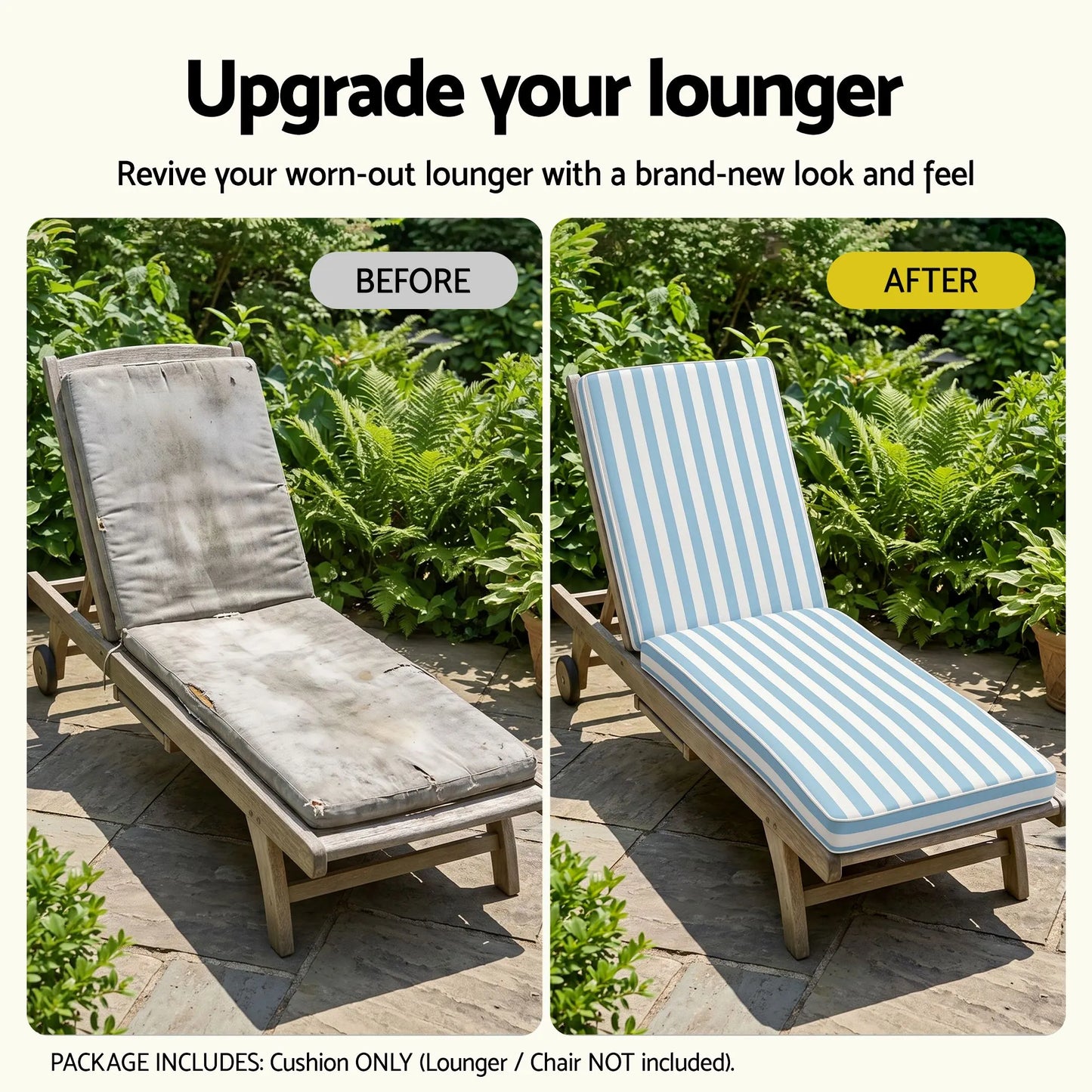 Gardeon Outdoor Chaise Lounge Cushion Lounge Chair Pad Sunbed Mattress Blue - Image 7