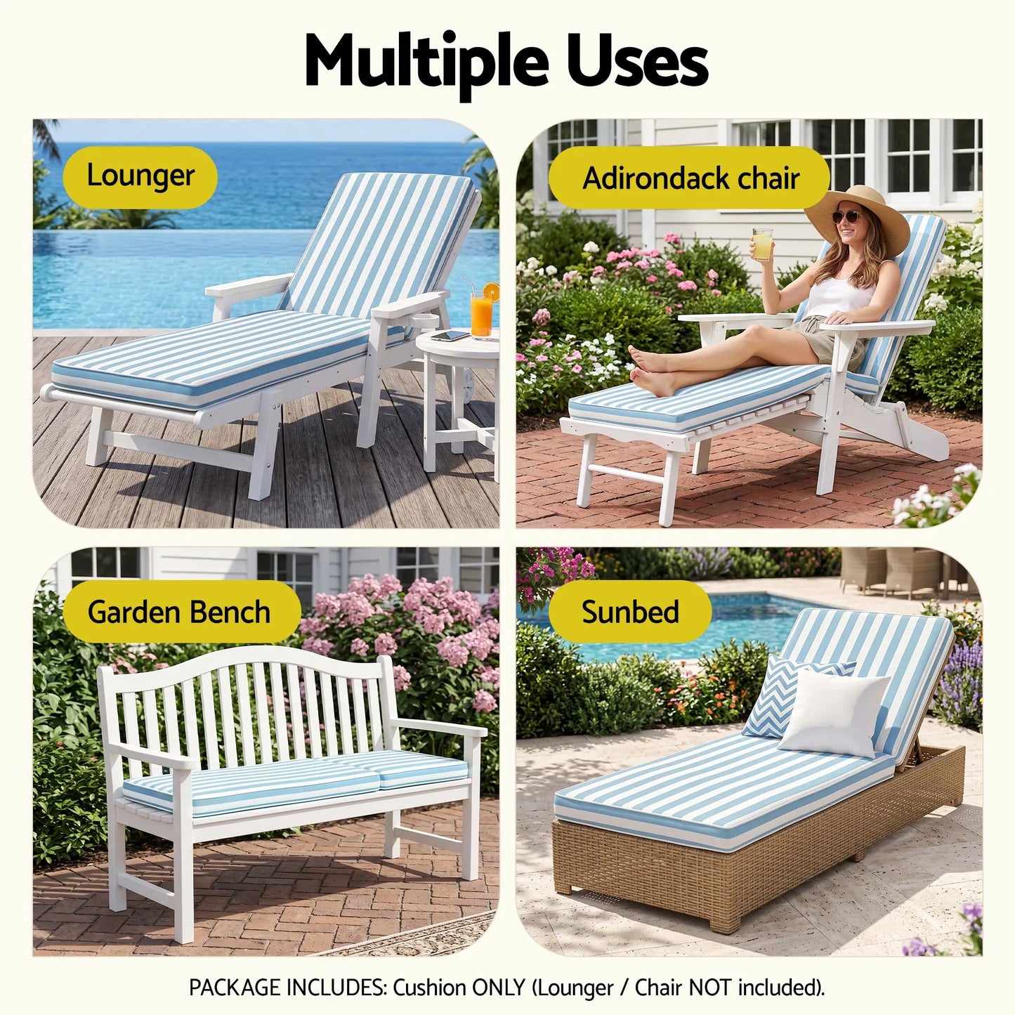 Gardeon Outdoor Chaise Lounge Cushion Lounge Chair Pad Sunbed Mattress Blue - Image 8