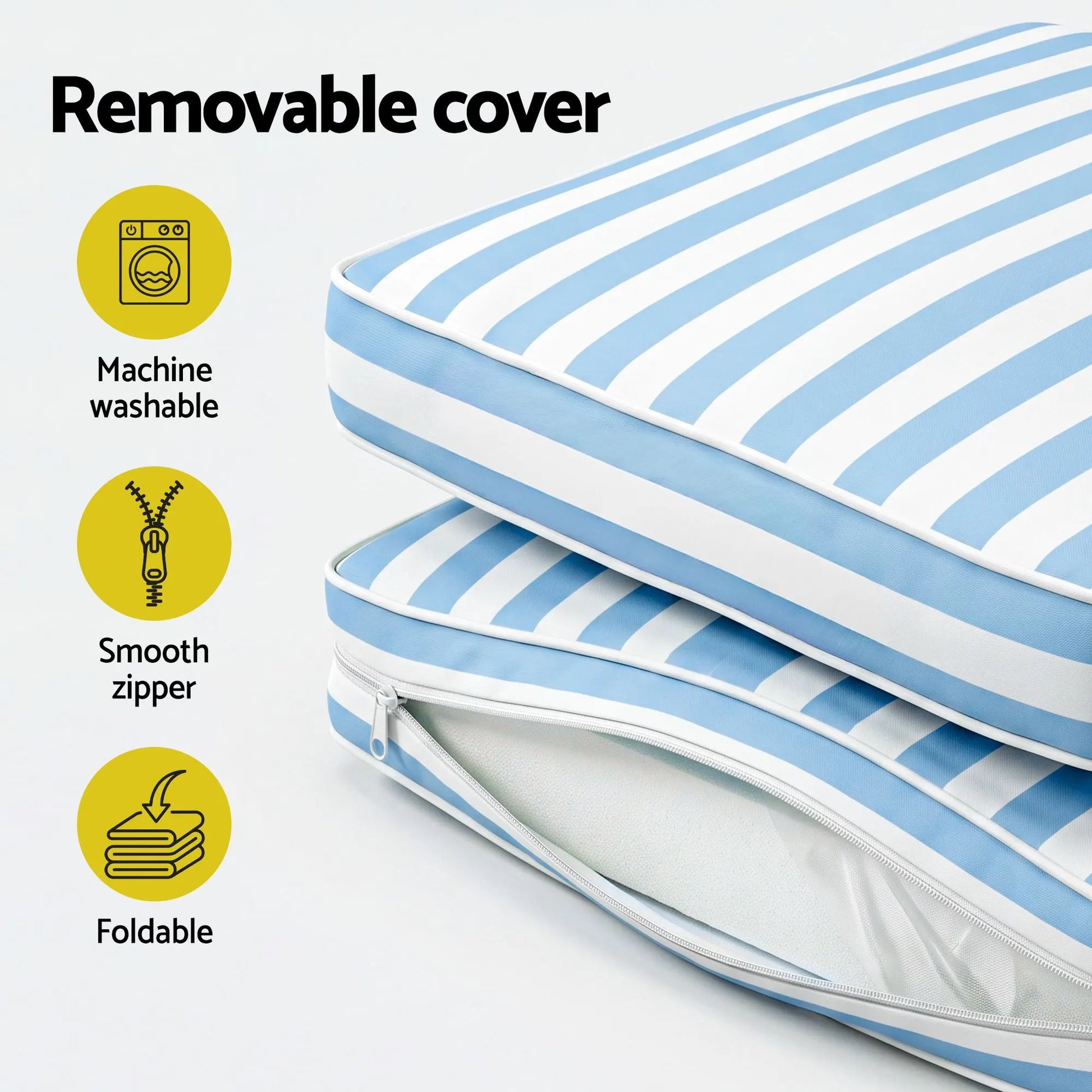 Gardeon Outdoor Chaise Lounge Cushion Lounge Chair Pad Sunbed Mattress Blue - Image 9