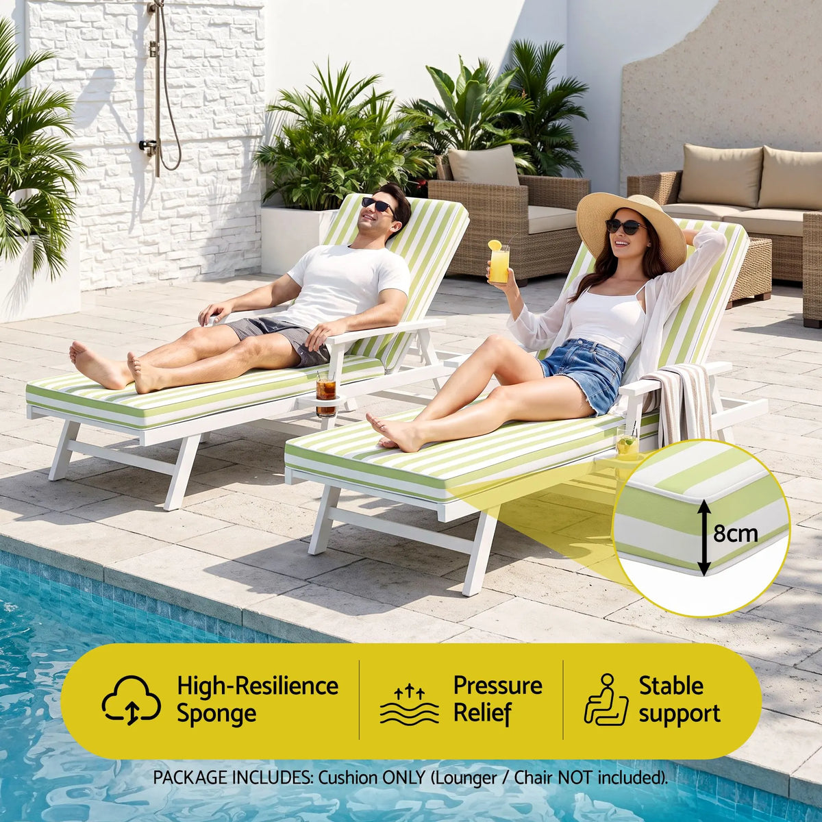 Gardeon Outdoor Chaise Lounge Cushion Lounge Chair Pad Sunbed Mattress Green - Image 4