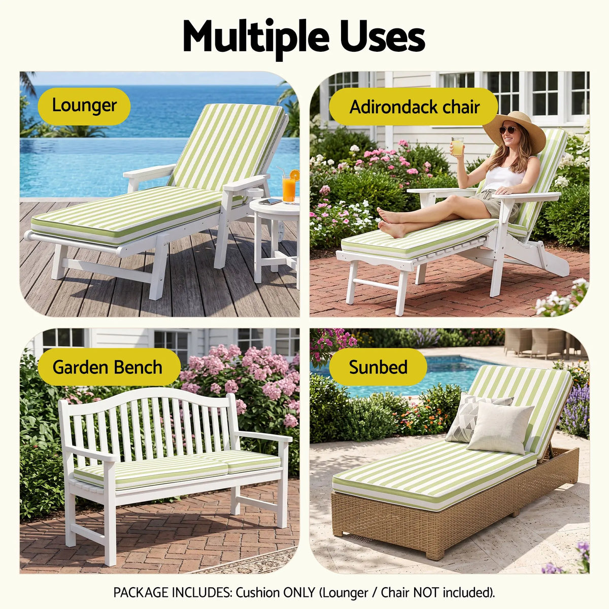 Gardeon Outdoor Chaise Lounge Cushion Lounge Chair Pad Sunbed Mattress Green - Image 8