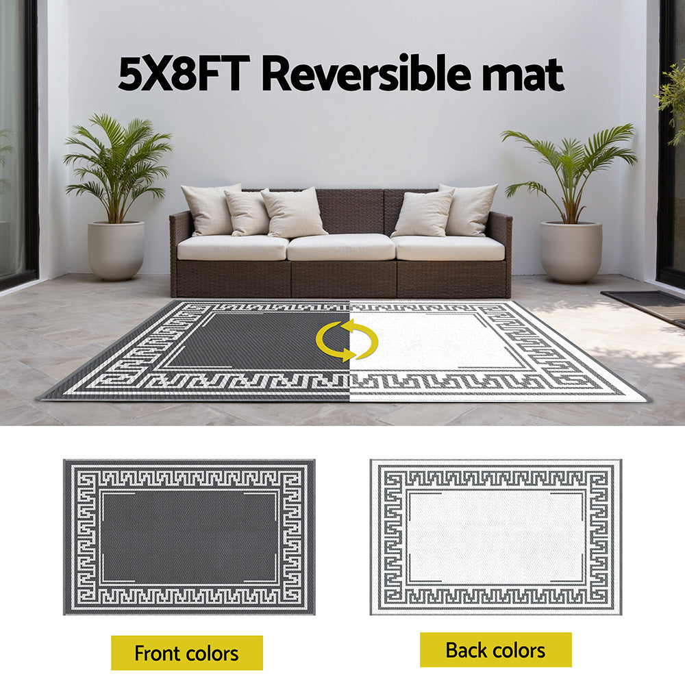 Gardeon Outdoor Rugs 152x244cm Large Carpet Reversible Area Mat PP Dual-Sided Patio Rug Greek Key - Image 6