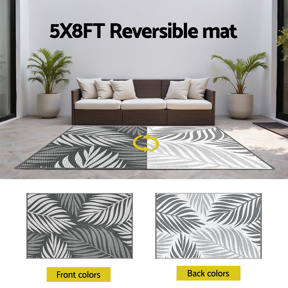 Gardeon Outdoor Rugs 152x244cm Large Carpet Reversible Area Mat PP Dual-Sided Patio Rug Leaf - Image 6