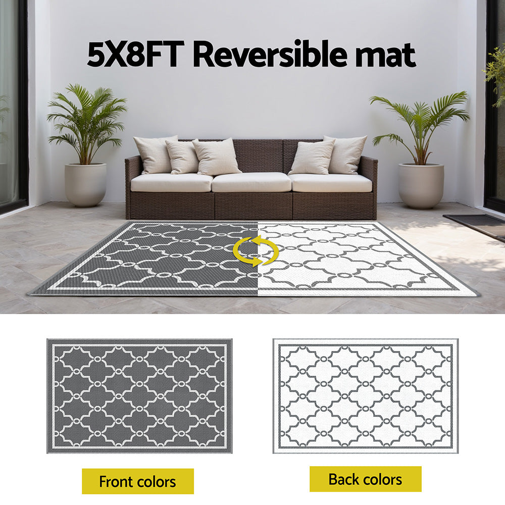 Gardeon Outdoor Rugs 152x244cm Large Carpet Reversible Area Mat PP Dual-Sided Patio Rug Maroc - Image 6