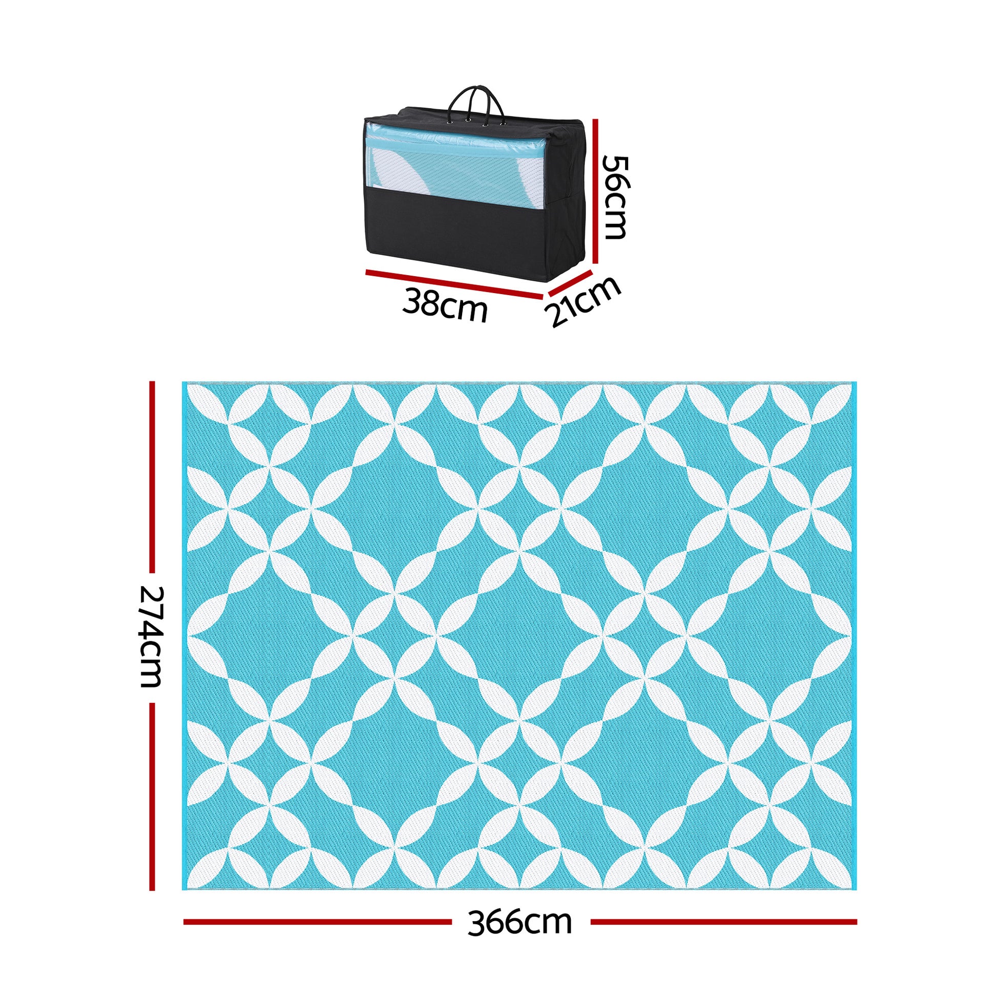 Gardeon Outdoor Rugs 274x366cm Large Carpet Reversible Area Mat PP Dual-Sided Patio Rug Light Blue - Image 2