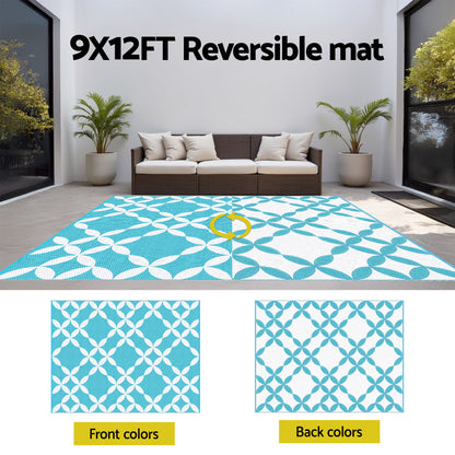 Gardeon Outdoor Rugs 274x366cm Large Carpet Reversible Area Mat PP Dual-Sided Patio Rug Light Blue - Image 6