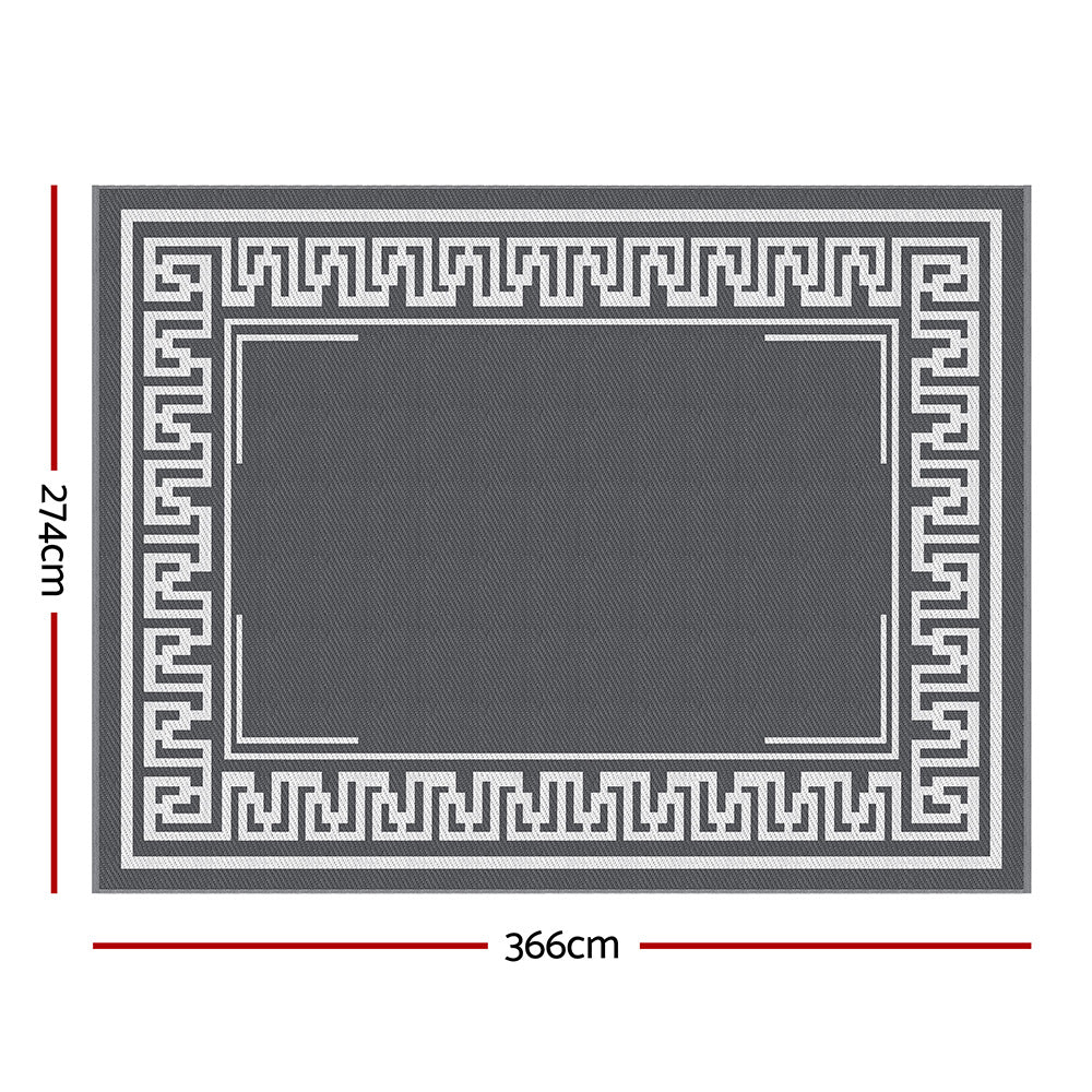 Gardeon Outdoor Rugs 274x366cm Large Carpet Reversible Area Mat PP Dual-Sided Patio Rug Greek Key - Image 2