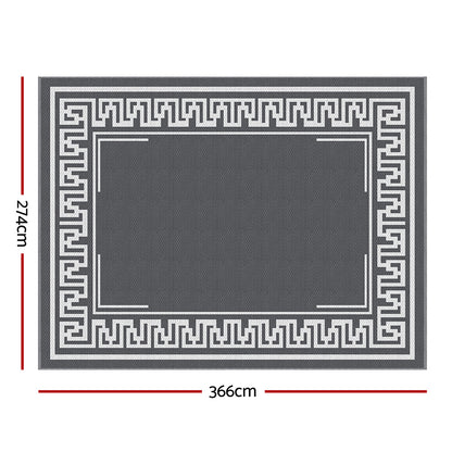 Gardeon Outdoor Rugs 274x366cm Large Carpet Reversible Area Mat PP Dual-Sided Patio Rug Greek Key - Image 2