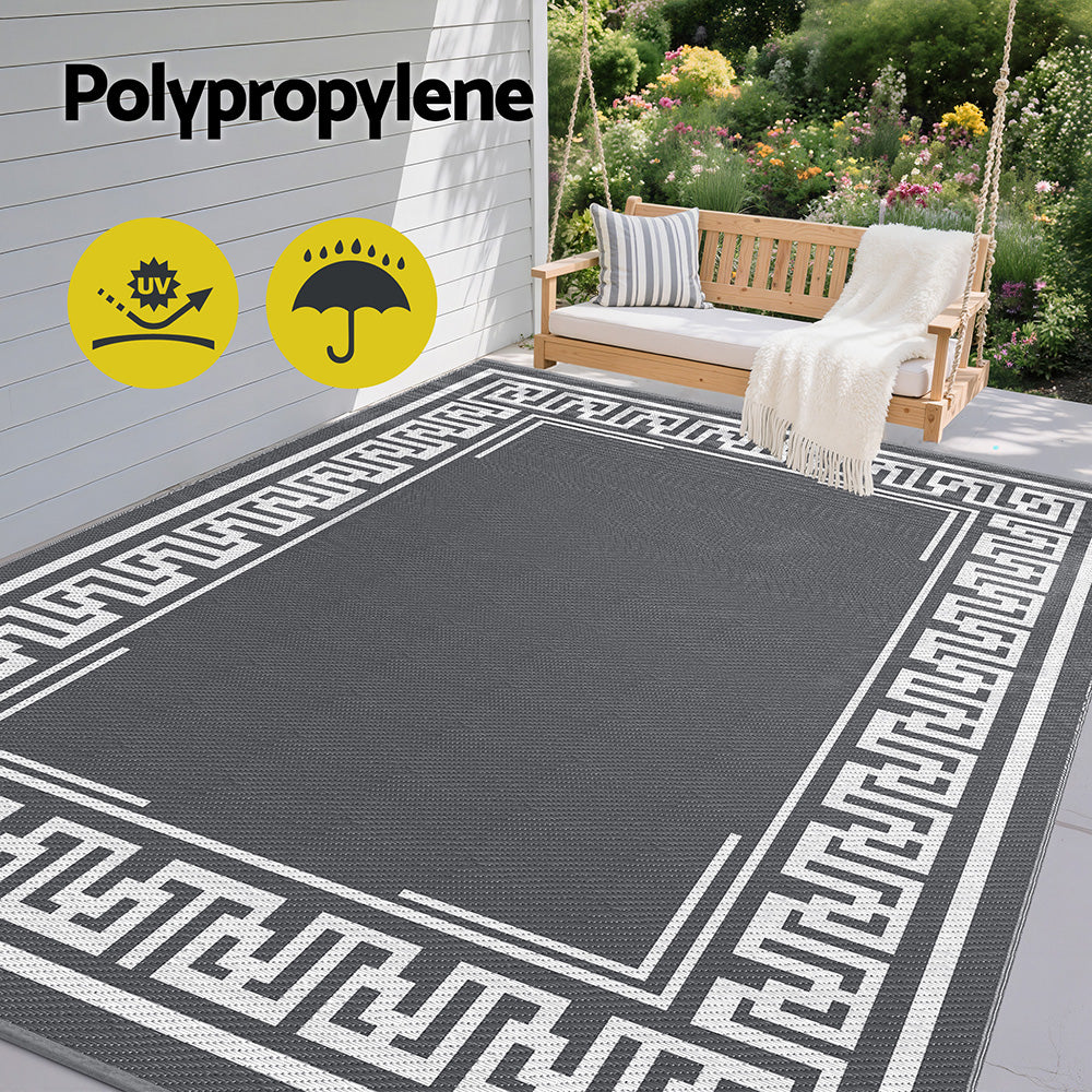 Gardeon Outdoor Rugs 274x366cm Large Carpet Reversible Area Mat PP Dual-Sided Patio Rug Greek Key - Image 4