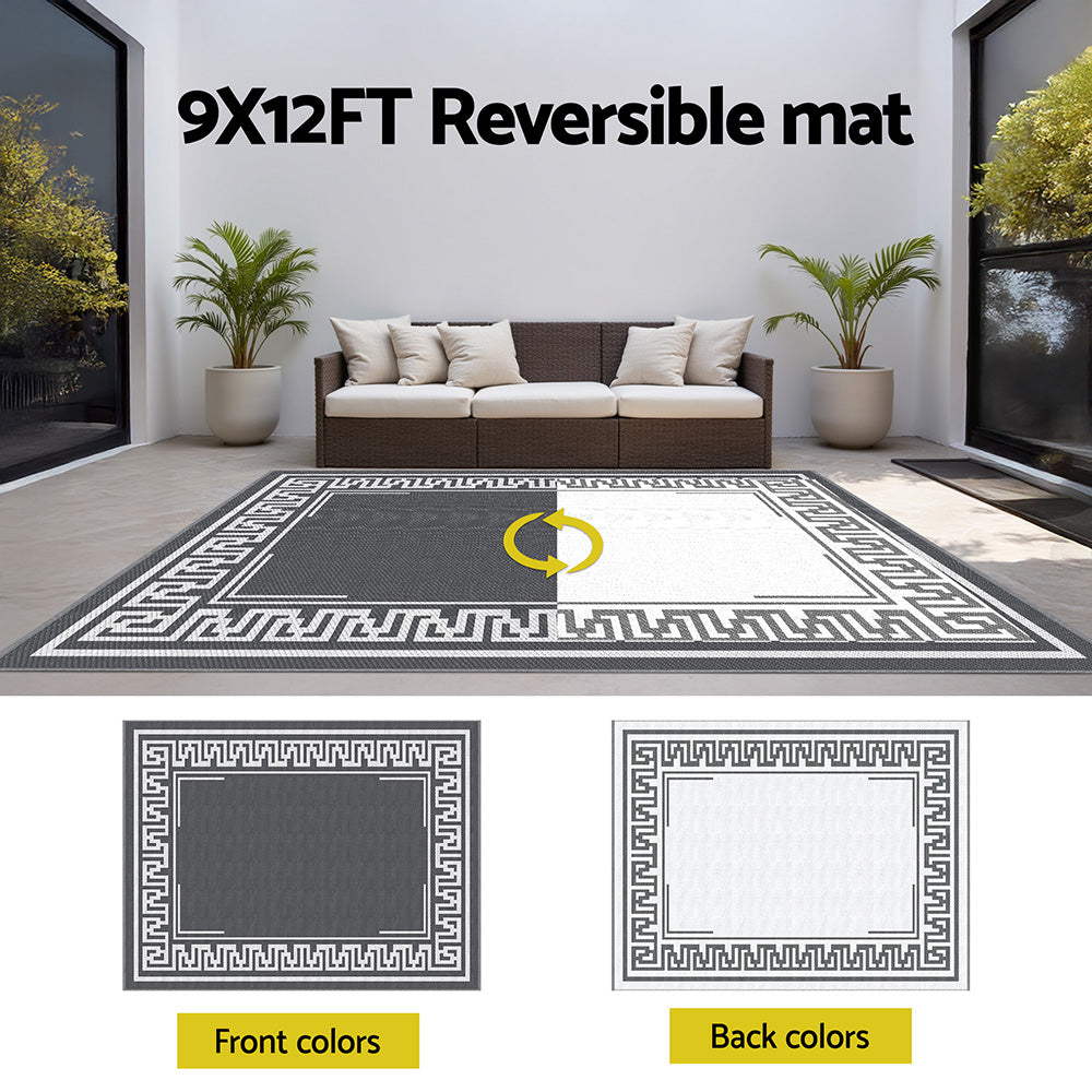 Gardeon Outdoor Rugs 274x366cm Large Carpet Reversible Area Mat PP Dual-Sided Patio Rug Greek Key - Image 6