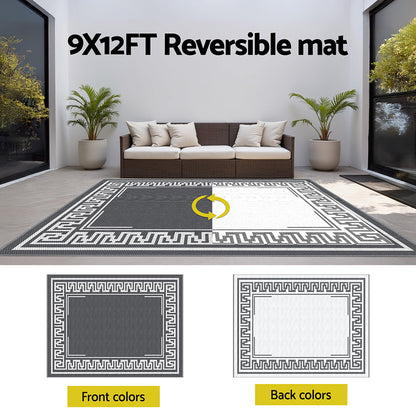 Gardeon Outdoor Rugs 274x366cm Large Carpet Reversible Area Mat PP Dual-Sided Patio Rug Greek Key - Image 6