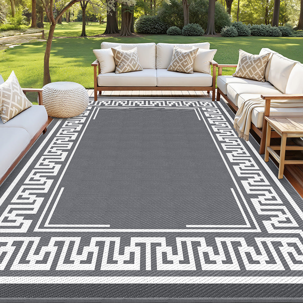 Gardeon Outdoor Rugs 274x366cm Large Carpet Reversible Area Mat PP Dual-Sided Patio Rug Greek Key - Image 7
