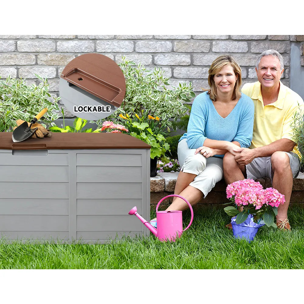 Gardeon Outdoor Storage Box 290L Lockable Organiser Garden Deck Shed Tool Brown - Image 6