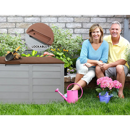 Gardeon Outdoor Storage Box 290L Lockable Organiser Garden Deck Shed Tool Brown - Image 6