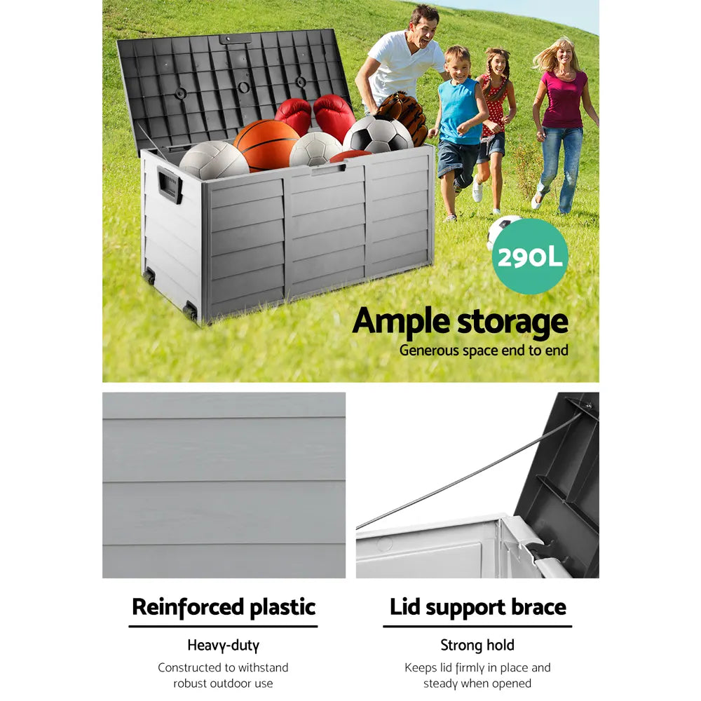 Gardeon Outdoor Storage Box 290L Lockable Organiser Garden Deck Shed Tool Black - Image 5