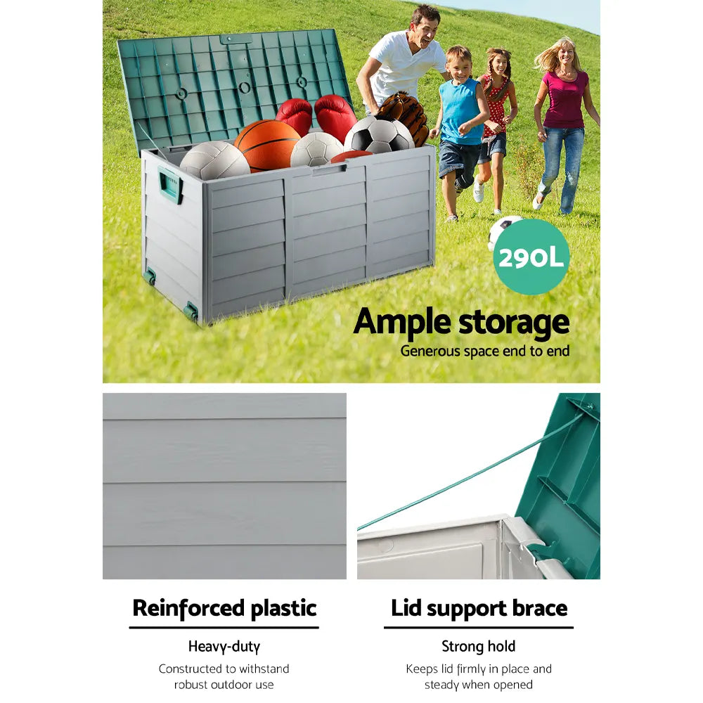 Gardeon Outdoor Storage Box 290L Lockable Organiser Garden Deck Shed Tool Green - Image 5