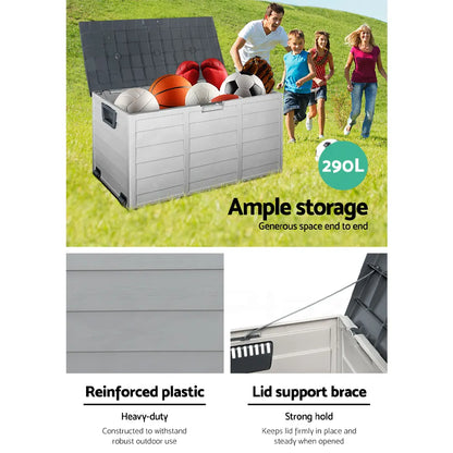Gardeon Outdoor Storage Box 290L Lockable Organiser Garden Deck Shed Tool Grey - Image 5