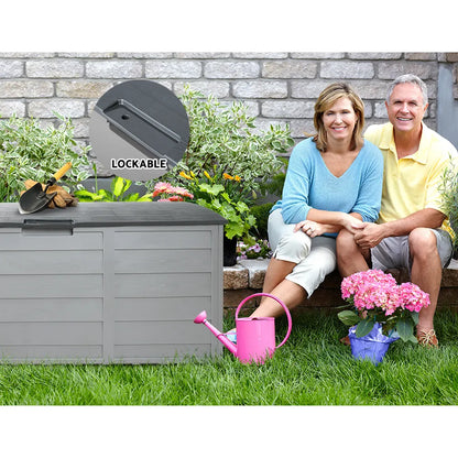Gardeon Outdoor Storage Box 290L Lockable Organiser Garden Deck Shed Tool Grey - Image 6