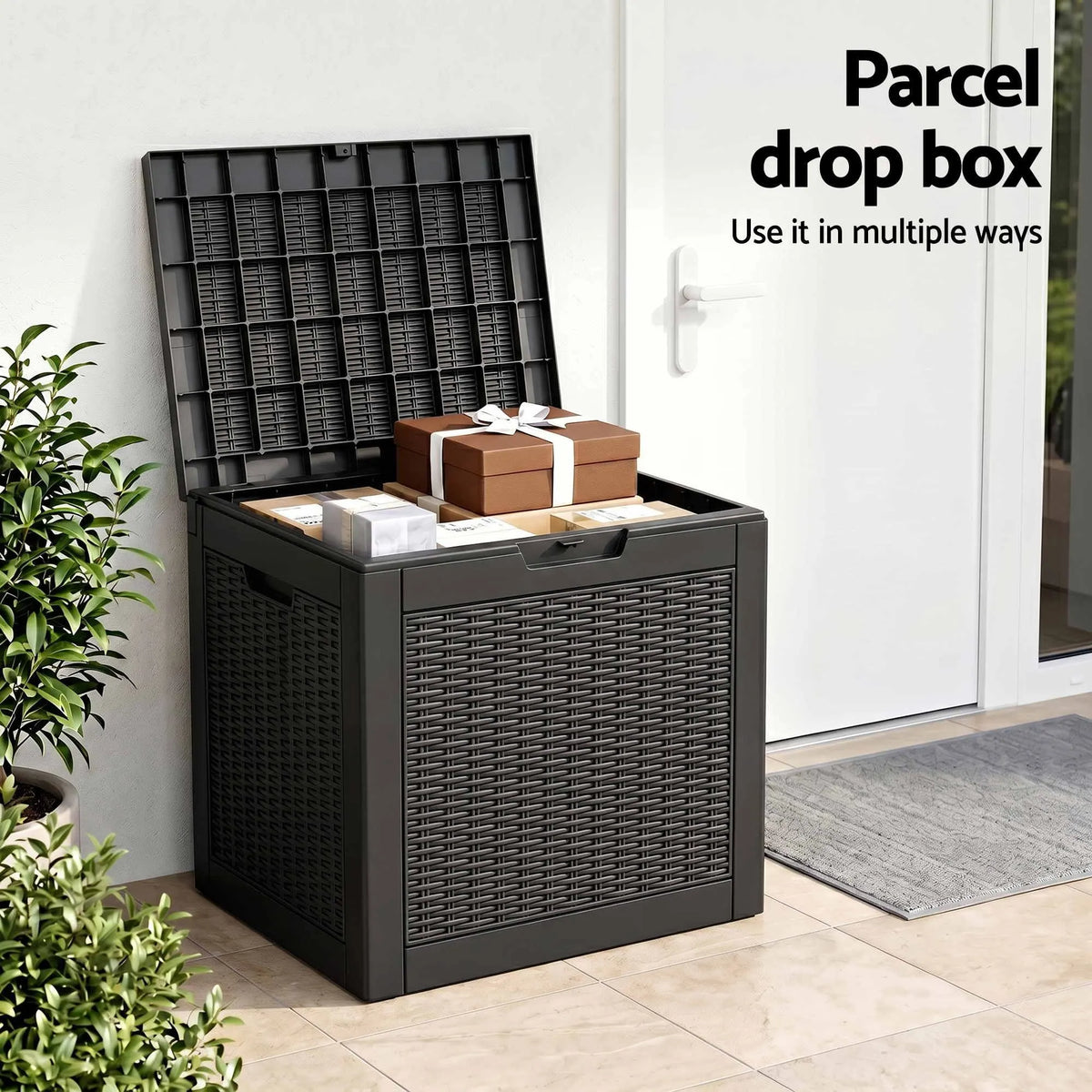 Gardeon Outdoor Storage Box 118L Container Lockable Garden Toy Tool Rattan-Texture Black - Image 8