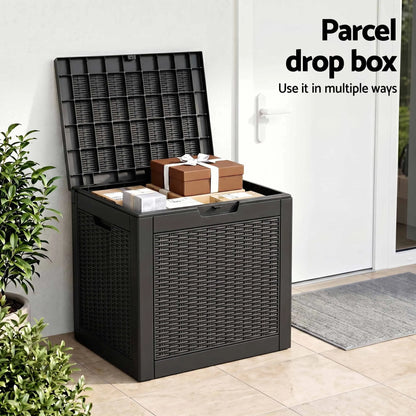 Gardeon Outdoor Storage Box 118L Container Lockable Garden Toy Tool Rattan-Texture Black - Image 8