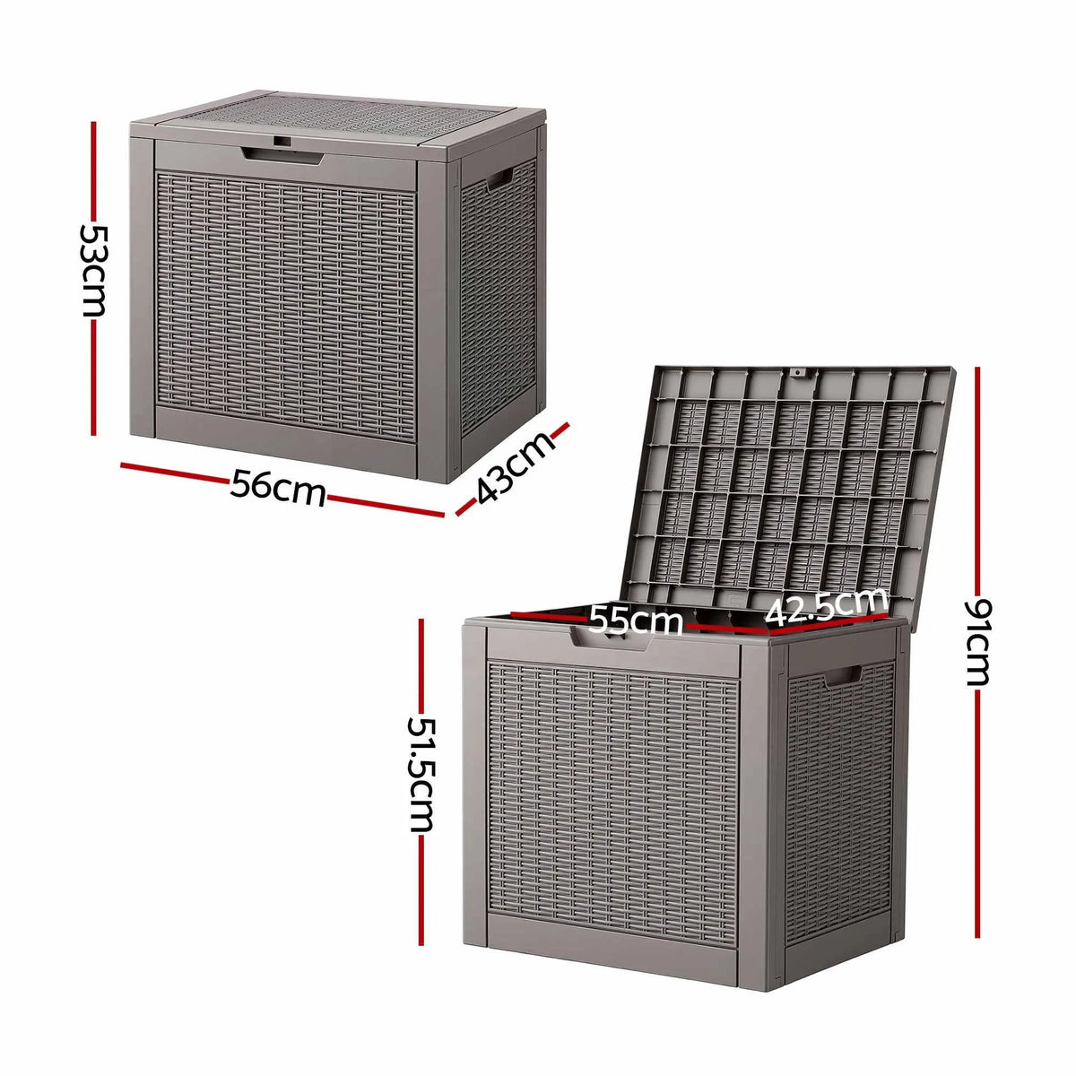 Gardeon Outdoor Storage Box 118L Container Lockable Garden Toy Tool Rattan-Texture Brown - Image 2