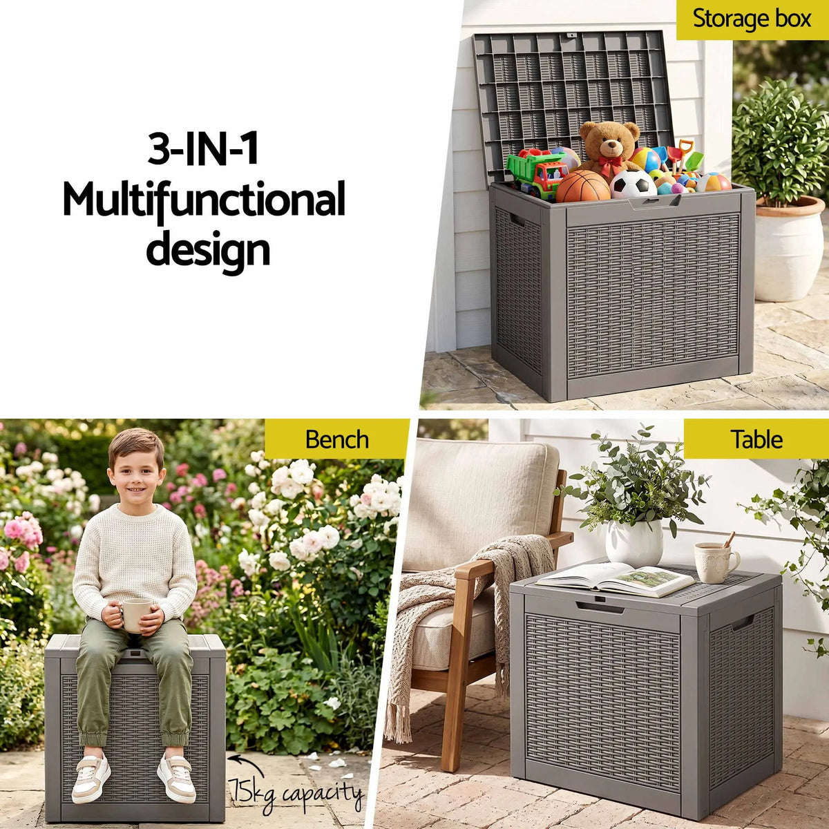 Gardeon Outdoor Storage Box 118L Container Lockable Garden Toy Tool Rattan-Texture Brown - Image 5