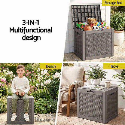 Gardeon Outdoor Storage Box 118L Container Lockable Garden Toy Tool Rattan-Texture Brown - Image 5
