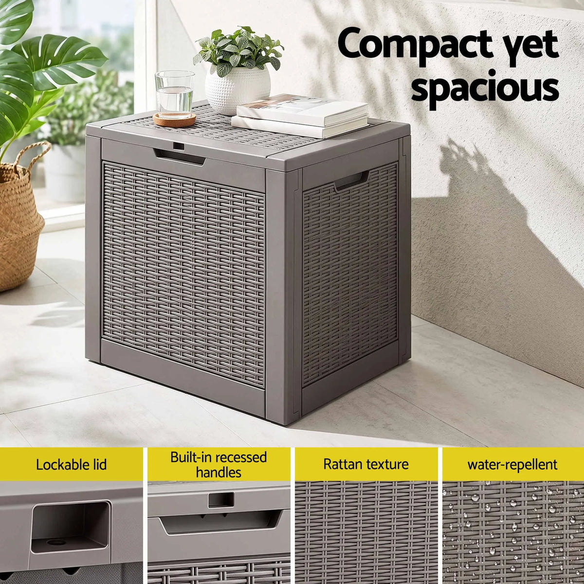 Gardeon Outdoor Storage Box 118L Container Lockable Garden Toy Tool Rattan-Texture Brown - Image 6