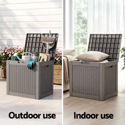 Gardeon Outdoor Storage Box 118L Container Lockable Garden Toy Tool Rattan-Texture Brown - Image 7