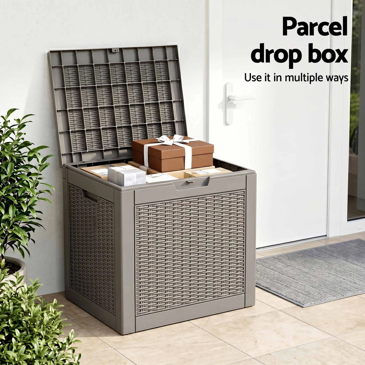 Gardeon Outdoor Storage Box 118L Container Lockable Garden Toy Tool Rattan-Texture Brown - Image 8