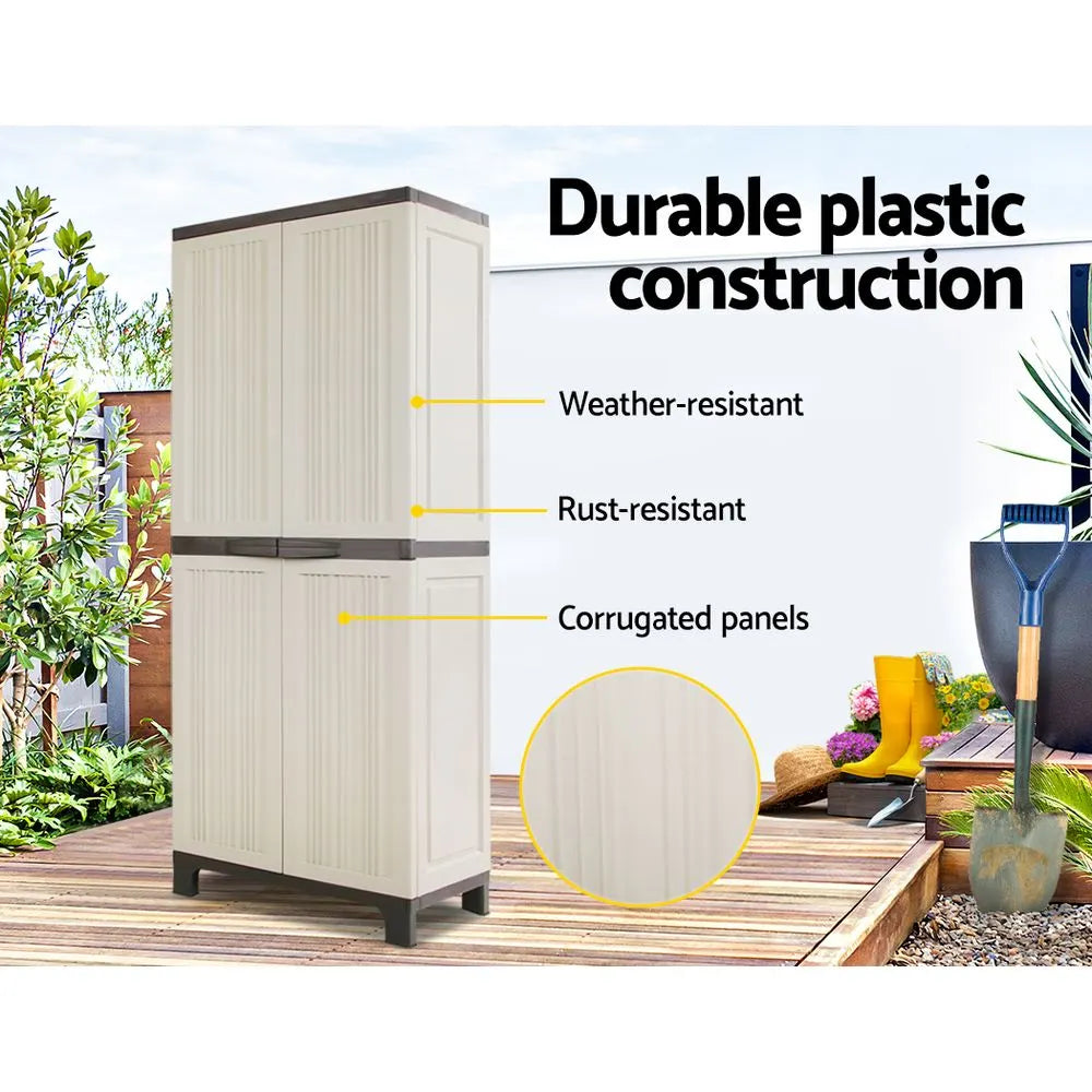 Gardeon Outdoor Storage Cabinet Box 173cm Lockable Cupboard Sheds Garage Adjustable Beige - Image 7