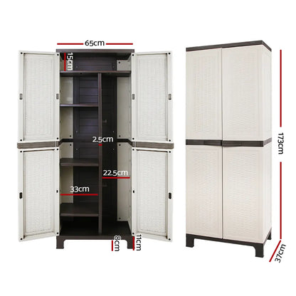 Gardeon Outdoor Storage Cabinet Box 173cm Lockable Cupboard Sheds Adjustable Rattan Beige - Image 4