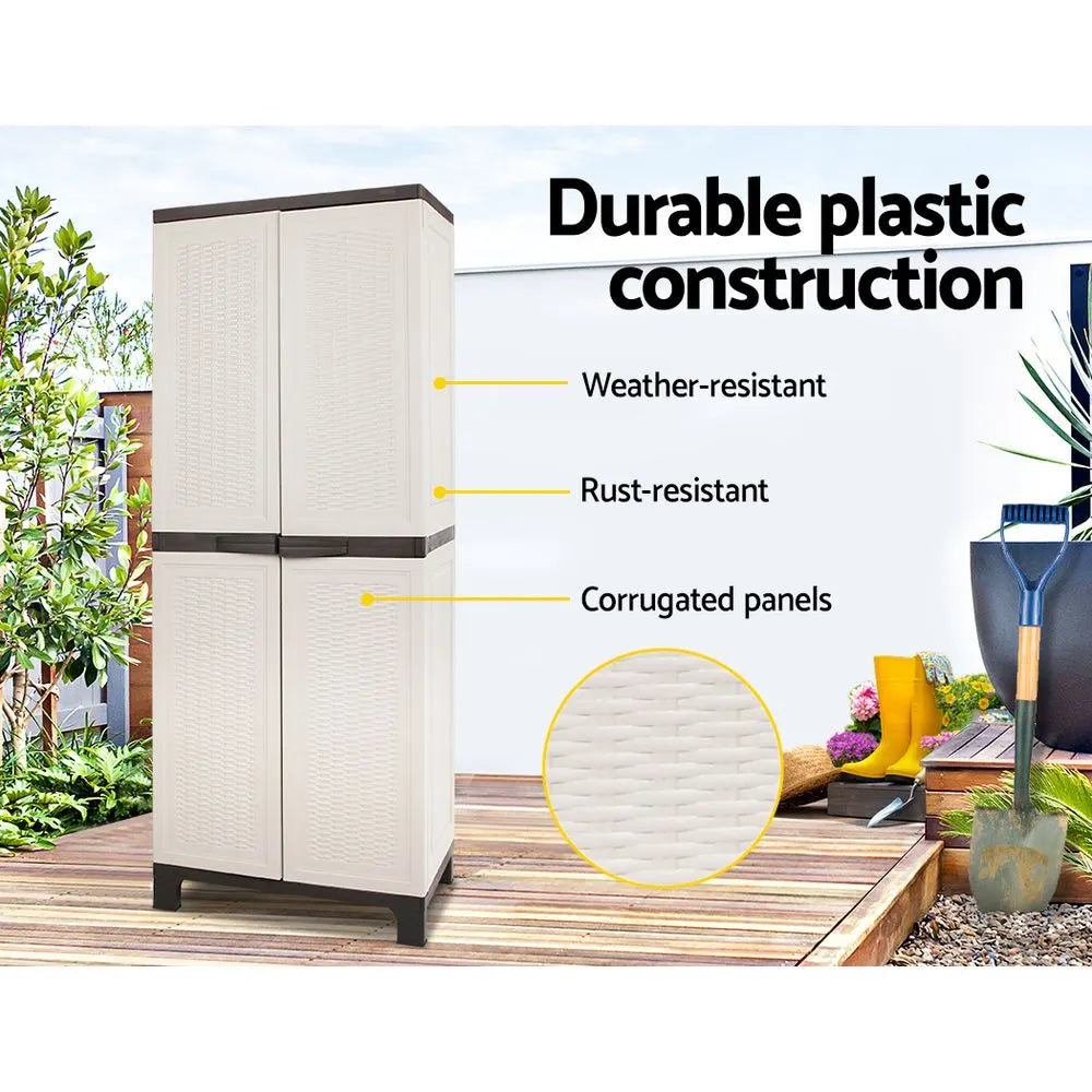 Gardeon Outdoor Storage Cabinet Box 173cm Lockable Cupboard Sheds Adjustable Rattan Beige - Image 7