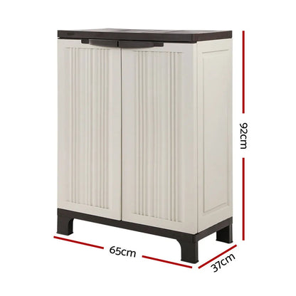 Gardeon Outdoor Storage Cabinet Box 92cm Lockable Cupboard Sheds Garage Adjustable Beige - Image 4