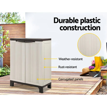Gardeon Outdoor Storage Cabinet Box 92cm Lockable Cupboard Sheds Garage Adjustable Beige - Image 7