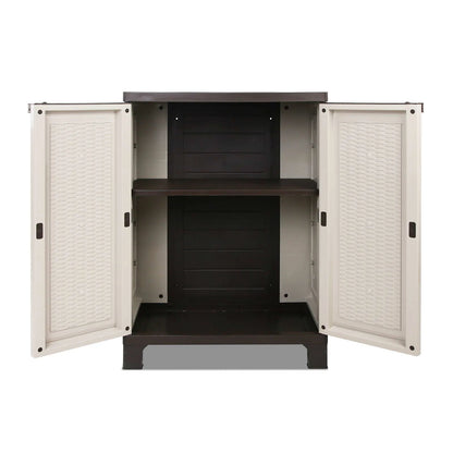Gardeon Outdoor Storage Cabinet Box 92cm Lockable Cupboard Sheds Adjustable Rattan Beige - Image 5