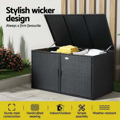 Gardeon Outdoor Storage Cabinet Box Deck Wicker Shelf Chest Garden Shed Tools Black - Image 4
