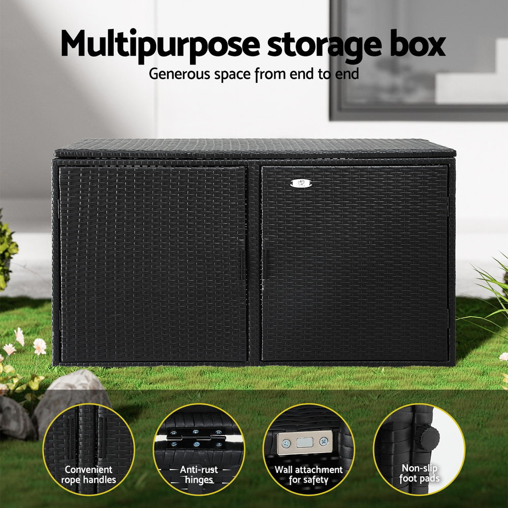 Gardeon Outdoor Storage Cabinet Box Deck Wicker Shelf Chest Garden Shed Tools Black - Image 6