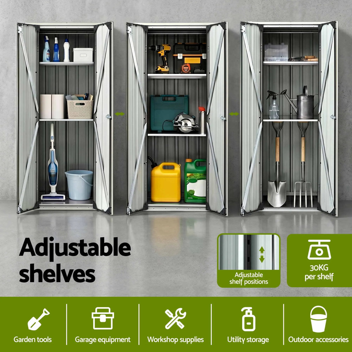 Gardeon Outdoor Storage Cabinet Garden Shed Tool Lockable Cupboard Steel Adjustable Shelves - Image 6