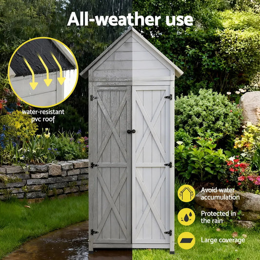 Gardeon Outdoor Storage Cabinet Cupboard Lockable Tool Organizer Shed Adjustable Grey