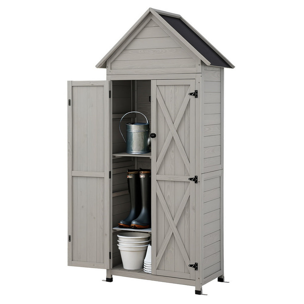 Gardeon Outdoor Storage Cabinet Cupboard Lockable Tool Organizer Shed Adjustable Grey - Image 2