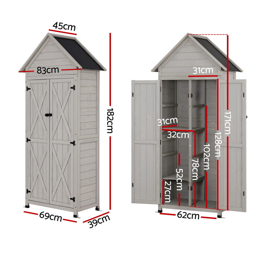Gardeon Outdoor Storage Cabinet Cupboard Lockable Tool Organizer Shed Adjustable Grey - Image 4