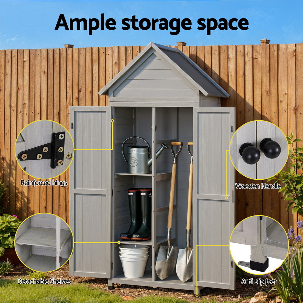 Gardeon Outdoor Storage Cabinet Cupboard Lockable Tool Organizer Shed Adjustable Grey - Image 6