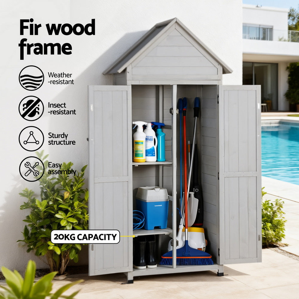 Gardeon Outdoor Storage Cabinet Cupboard Lockable Tool Organizer Shed Adjustable Grey - Image 7